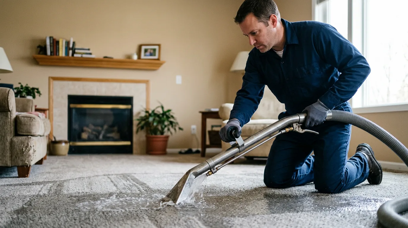 Water damage restoration technician working near Cicero, NY